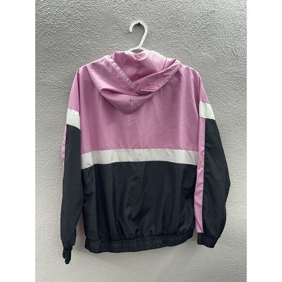 Bebe Womens Jacket Size Medium Pink Colorblock Zip Up Windbreaker Hooded - Picture 8 of 13